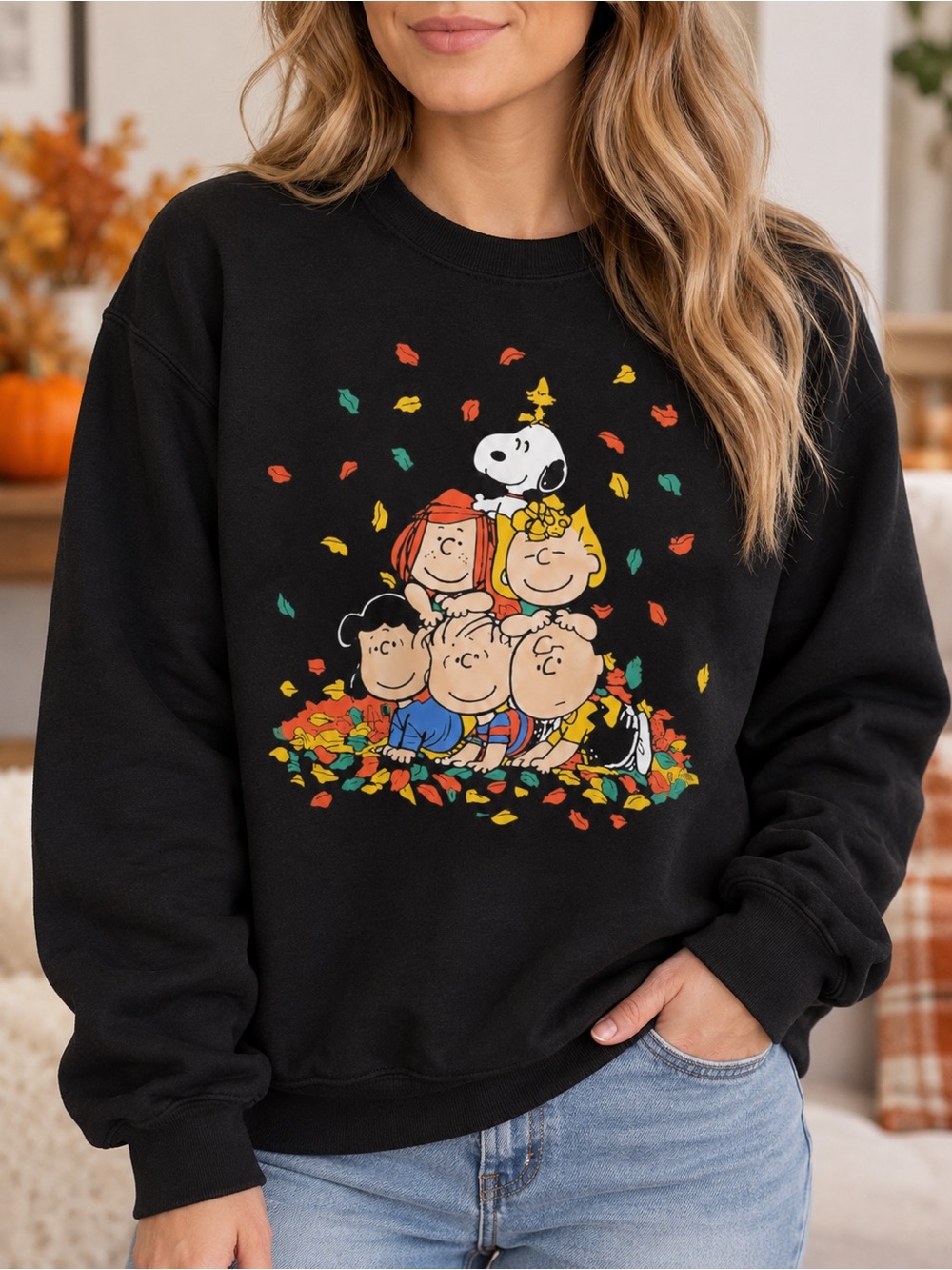 Fall Friends Sweatshirt Fall Leaves Pile Cute Dog